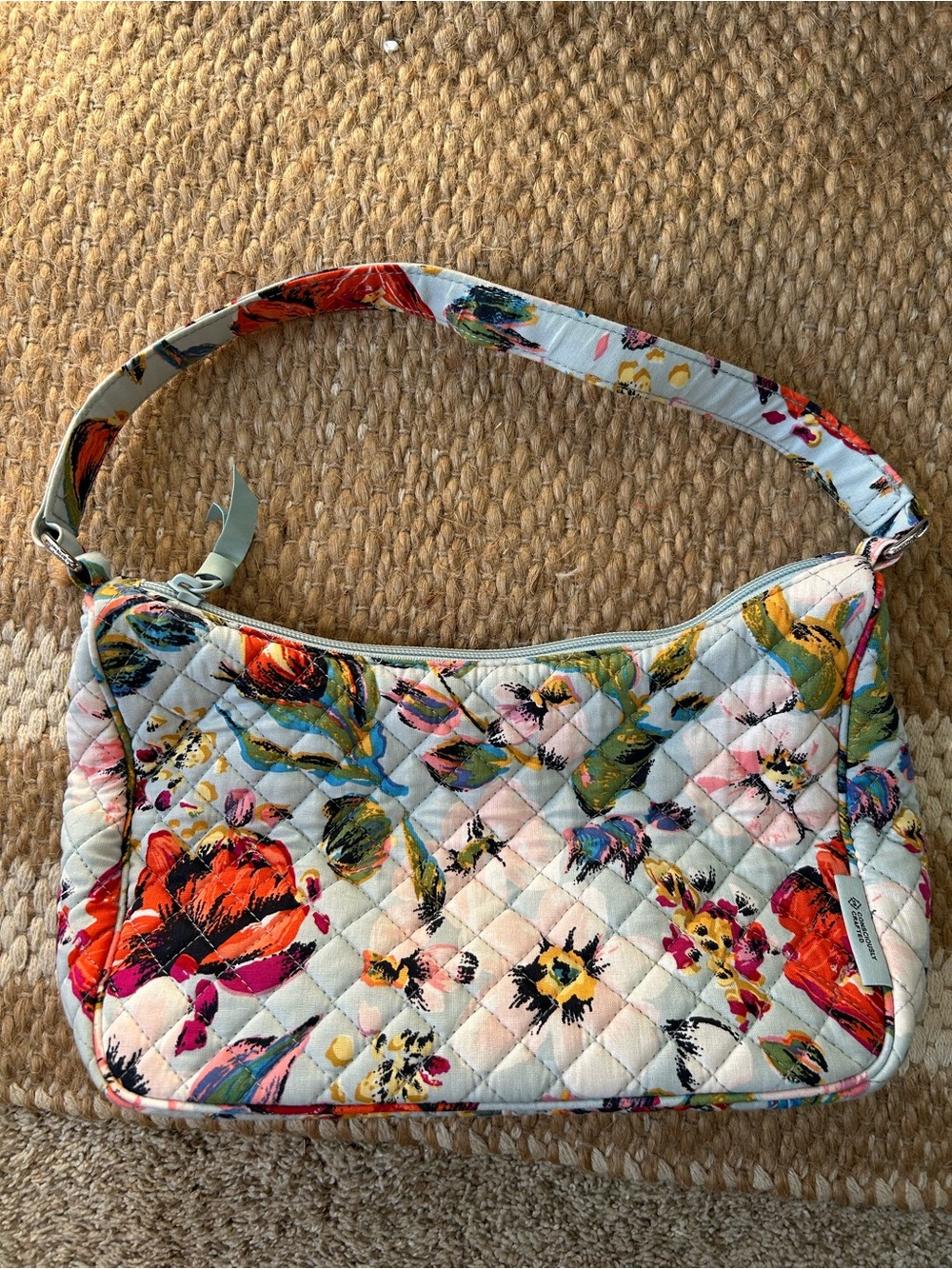 Vera Bradley Quilted Shoulder Bag in Light Blue with Multicolor Floral Print
